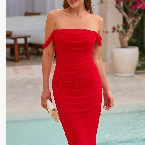red asymmetrical mini dress Asymmetrical ruffle detail tube mini dress by Lena Small main image 1